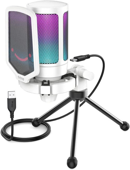 Ampligame A6V Yayıncı - Oyuncu - Gamer - Podcast - Youtuber RGB USB Mikrofon (Beyaz)