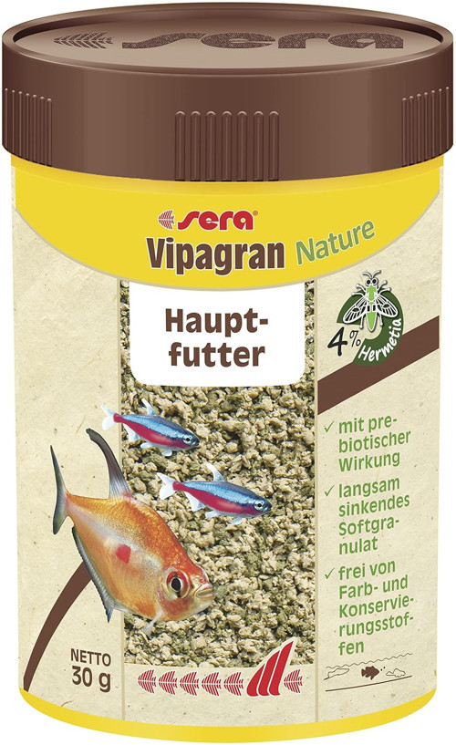 Vipagran Nature 100 ml |%4 böcek unu içeren yumuşak granülden ana yem | sağlıklı büyüme ve güçlü gelişim | küçük ağızlı balıklar için de | ve koruyucu madde içermez
