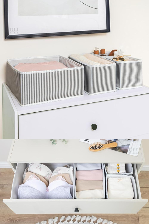 8 Li Çekmece Düzenleyici Organizer Dekoratif Sepet Hurç (8 Li Çekmece Çizgili)