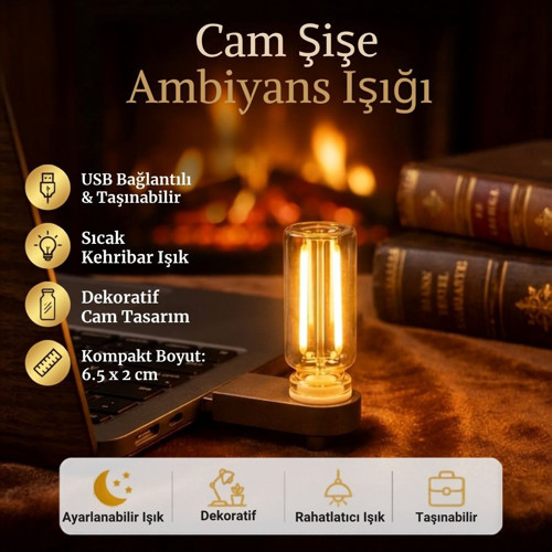 Cam Şişe USB LED Işık, Dekoratif Masaüstü Gece Lambası, Şişe İçin Ambiyans Aydınlatma ve Dekoratif Lamba i (4604)