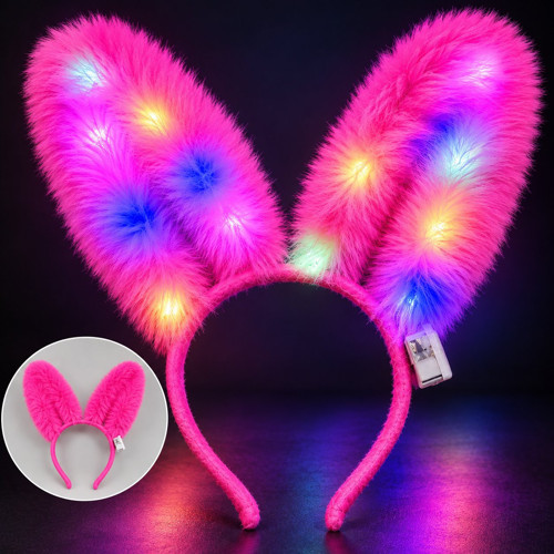 3 Modlu LED Işıklı Peluş Tavşan Kulağı Fuşya Renk (4604)