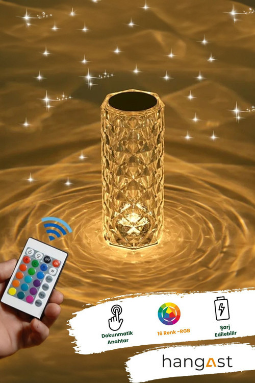 Hl-004rgb Kristal 5v Şarjlı Masa Lambası Led Dokunmatik 16 Renkli Akrilik