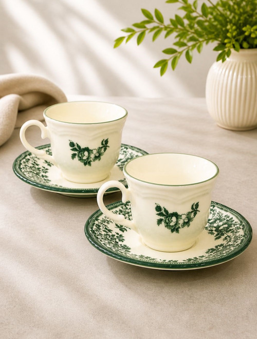 2 Kişilik Porselen Velour Green Çay Fincanı