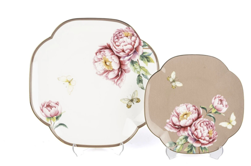 4 Parça Redrose Set- 2li Pasta Tabağı 19cm ve 2li Servis Tabağı 25cm