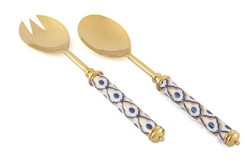 2 li Gold Mavi Desenli Salata Servis Seti
