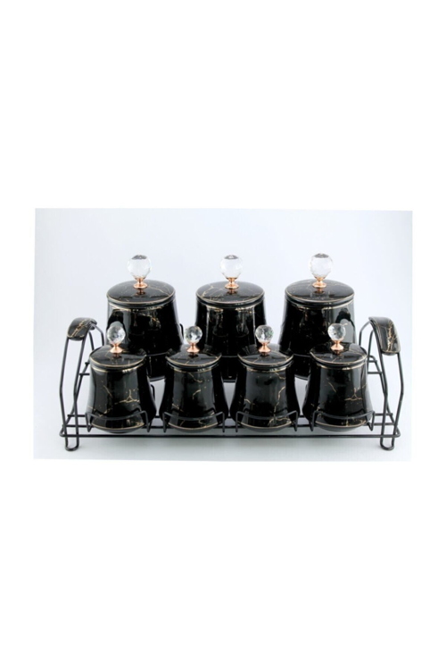 Shiny 7 Parça Standlı Porselen Baharat Takımı Siyah Tr-1850