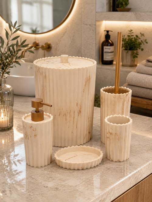 5 Parça Lüx Laduree Alessa Krem Gold Banyo Seti