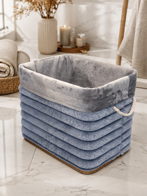 Bambu Peluş Kaplama Çamaşır Sepeti Organizer - Gri