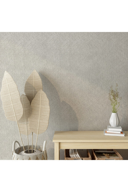 Hasır Keten Dokulu Düz Silinebilir Duvar Kağıdı 104-6 | Wallert Olivia, Krem, Kağıt Taban Taban + Vinil Kaplama - 16.5 m²