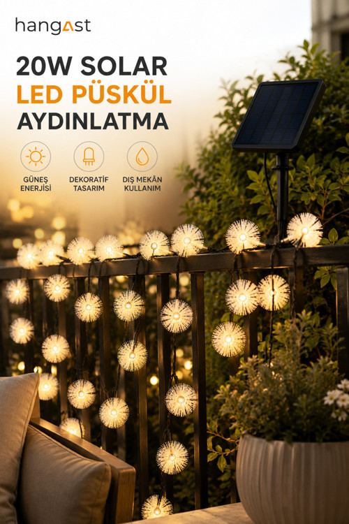 20W Solar LED Püskül Aydınlatma | Güneş Enerjili Bahçe Balkon Teras Dekoratif Işık