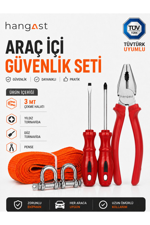 ARAÇ İÇİ GÜVENLİK SETİ PENSE+TORNAVİDA+3 METRE ÇEKİ HALATI