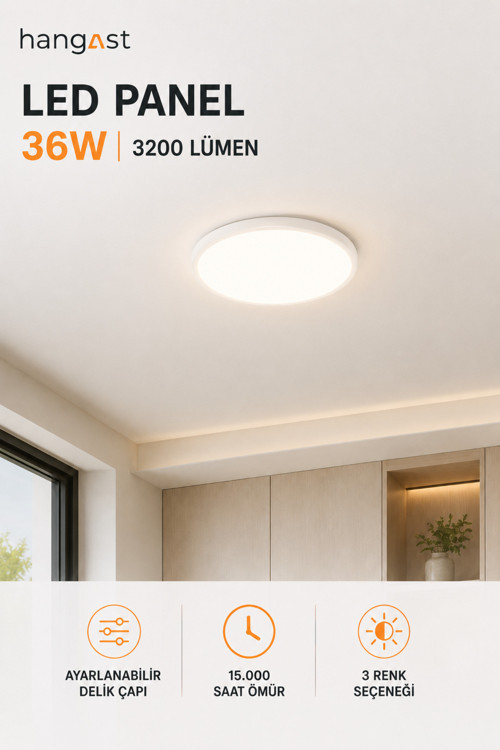 36W LED Panel Yuvarlak Sıva Altı Spot 3200 Lümen 3 Renk 3000K 4000K 6500K Ayarlanabilir Delik Çapı