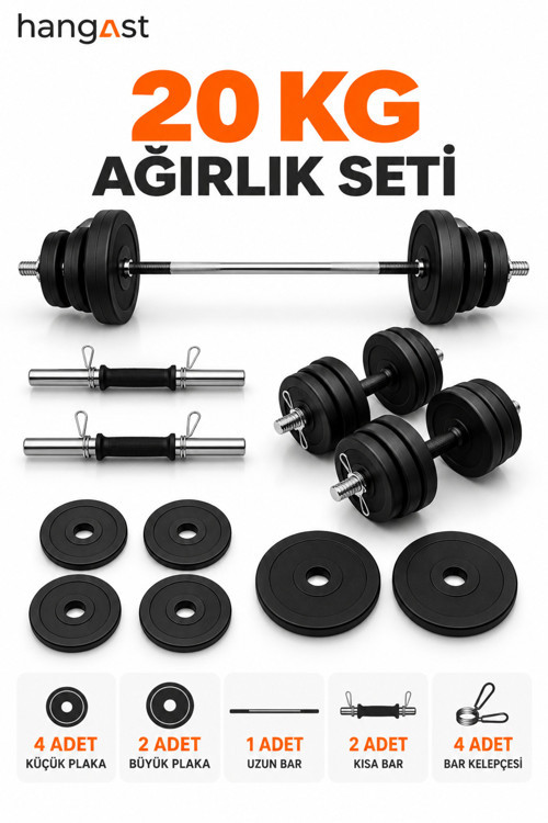 20 KG Ağırlık Seti Dambıl Halter Seti DÜZ Bar Uzun Bar Kısa Bar Plaka Seti Fitness Evde Spor Seti