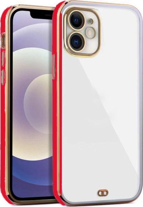 İphone 11 Arka Kapak Kılıf Şeffaf Renkli Kırmızı Kenarlı Rose