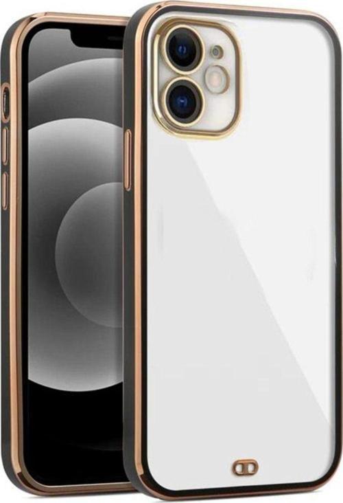 İphone 11 Arka Kapak Kılıf Şeffaf Renkli Siyah Kenarlı Rose
