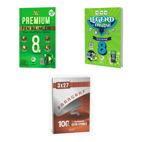 2027 Av 8. Sınıf Fen Bilimleri Premium Beceri Temelli + İngilizce Legend Of English Test Book Soru 3'lü Set