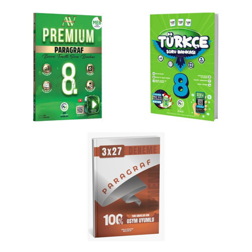2027 Av 8. Sınıf Paragraf Premium Beceri Temelli + Türkçe Soru + anla kazan paragraf deneme 3'lü Set