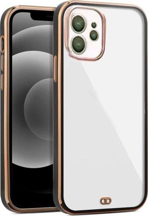 İphone 12 Arka Kapak Kılıf Siyah Kenarlı Rose