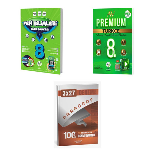 2027 Av 8. Sınıf Fen Bilimleri + Türkçe Premium Beceri Temelli Soru + anla kazan paragraf deneme 3'lü Set