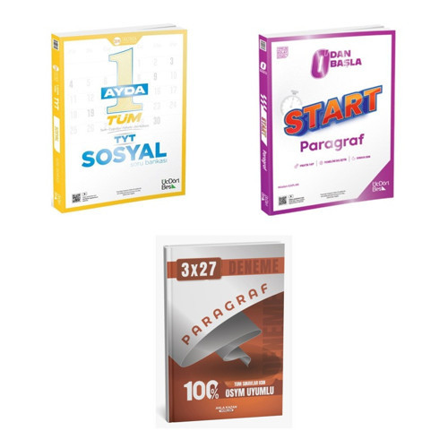 2027 TYT ÜçDörtBeş 1 Ayda Tüm Sosyal Soru + Sıfırdan Başla Start Paragraf + anla kazan paragraf deneme 3'lü Set