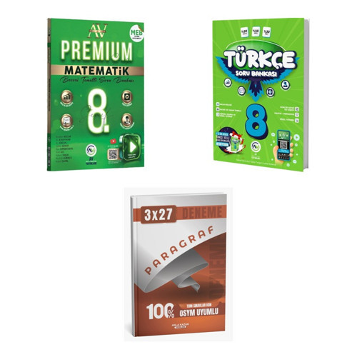 2027 Av 8. Sınıf Matematik Premium Beceri Temelli + Türkçe Soru + anla kazan paragraf deneme 3'lü Set