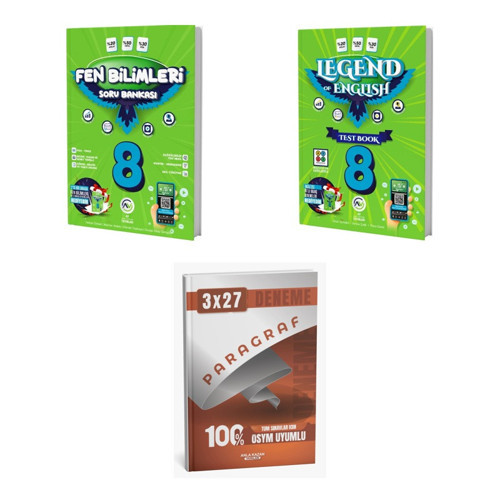 2027 Av 8. Sınıf Fen Bilimleri + İngilizce Legend Of English Test Book Soru + anla kazan paragraf deneme 3'lü Set