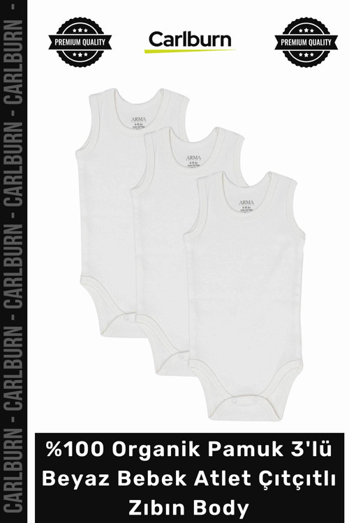 #Zıbın Yumuşak Unisex Kaliteli 100 Organik Pamuk 3'lü Beyaz Bebek Atlet Çıtçıtlı Zıbın Body
