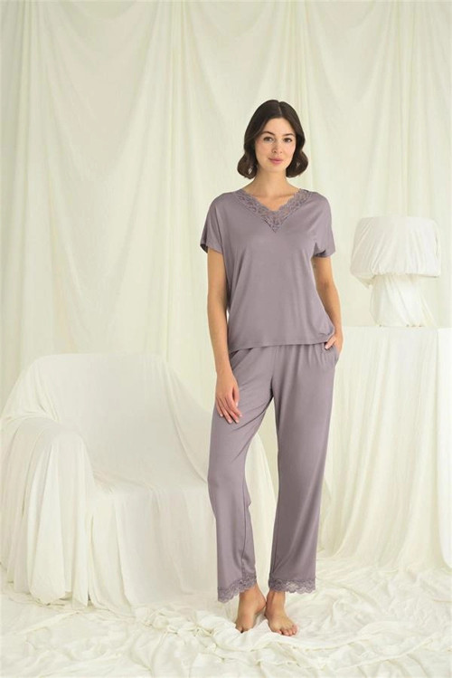 ® Kısa Kollu V Yakalı Dantelli Pijama Takımı