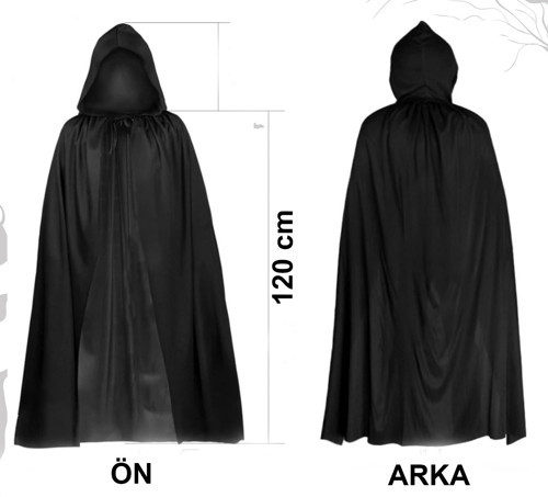 Siyah Uzun Pelerin 120 cm Kapüşonlu – Cosplay ve Parti Kostümü (5680)