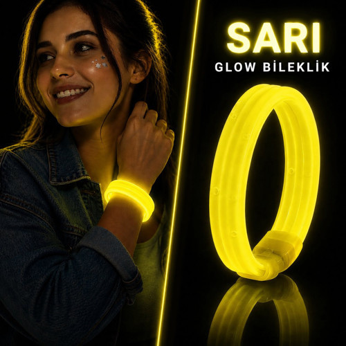Sarı Kalın Glow Bileklik – Kırılarak Yanan Parti ve Festival Bilekliği (5680)