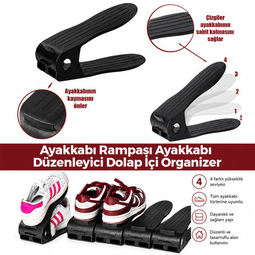 6 ADET SİYAH PLASTİK AYAKKABI RAMPASI 12X25CM (5680)