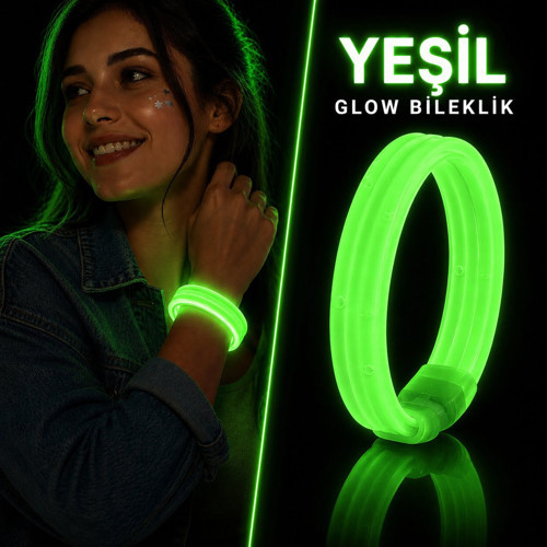 Yeşil Kalın Glow Bileklik – Kırılarak Yanan Parti ve Festival Bilekliği (5680)