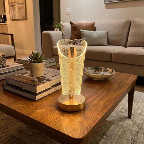 Açık Silindirik Kristal Damla Model LED Masa Lambası – Gold Tabanlı, Dokunmatik, 3 Renk Işık Modlu,