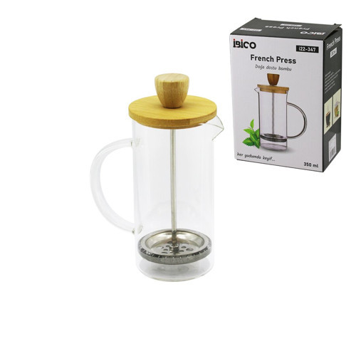 FRENCH PRESS BAMBU KAPAK 350ML CAM BİTKİ SÜZGEÇİ (5680)