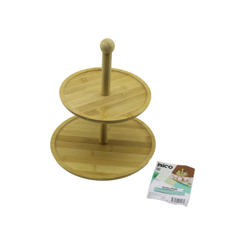 YUVARLAK 2 KATLI AHŞAP - BAMBU SERVİS SUNUM TAHTASI ÇAP: 20CM -- ÇAP:25CM (5680)