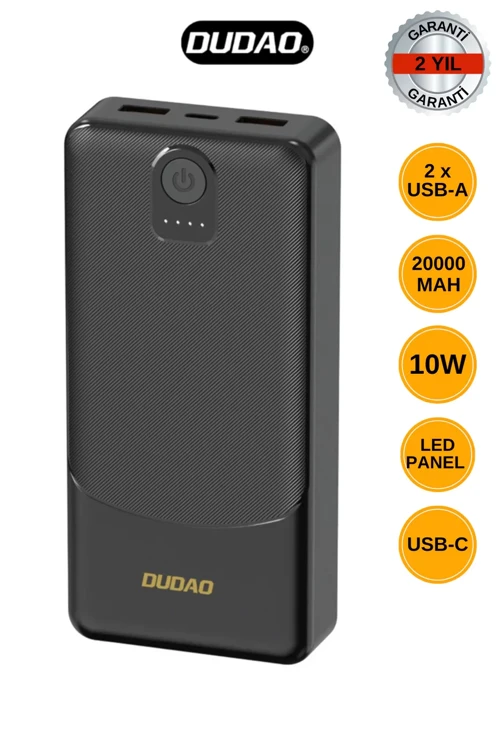Powerbank Dudao K10Pro 2.4A 20000mAh 2 x USB-A - Siyah (5680)