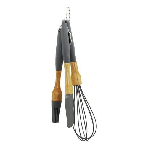 3 PCS SİLİKON ÇIRPICI - FIRÇA - SPATULA SETİ AHŞAP BAMBU SAP - SİLİKON KILIFLI (5680)