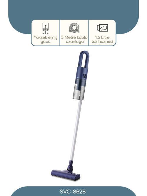 DİKEY MAVİ ELEKTRİKLİ SÜPÜRGE 500W 90° BAŞLIK - 1.5LT TOZ HAZNE - ÇİFT FİLTRE SVC-8628 (5680)