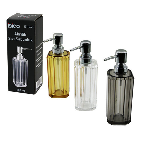 UZUN KARE TABAN -SEKİZGEN GÖVDE ŞEFFAF - RENKLİ AKRİLİK - MİKA KRİSTAL SIVI SABUNLUK 200ML (5680)