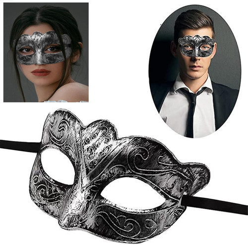 Maskeli Balo Antik Gri Gümüş Eskitilmiş Maske Balo Venedik (5680)