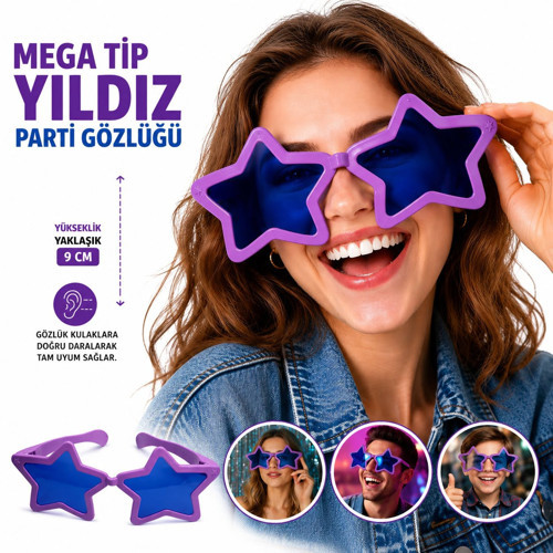 Mega Tip Yıldız Parti Gözlüğü Mor Renk (5680)