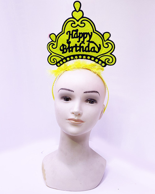 Happy Birthday Neon Sarı Renk Doğum Günü Tacı 24x15 cm (5680)