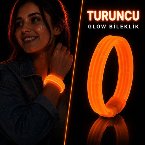Turuncu Kalın Glow Bileklik – Kırılarak Yanan Parti ve Festival Bilekliği (5680)