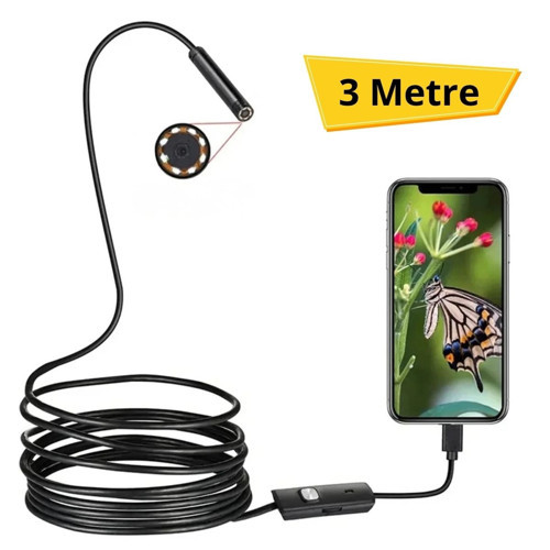 3 Metre Android Telefon Uyumlu 6 LED Işıklı Su Geçirmez Endoskop / Boroskop Yılan Kamera HD (5680)