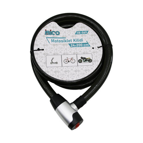 ANAHTARLI METAL KAPLAMA KAFAÇEK-İT KİLİT KAPAKMOTOR - BİSİKLET KİLİT ÇELİK TELSİYAH ŞEFFAF KILIF24MM