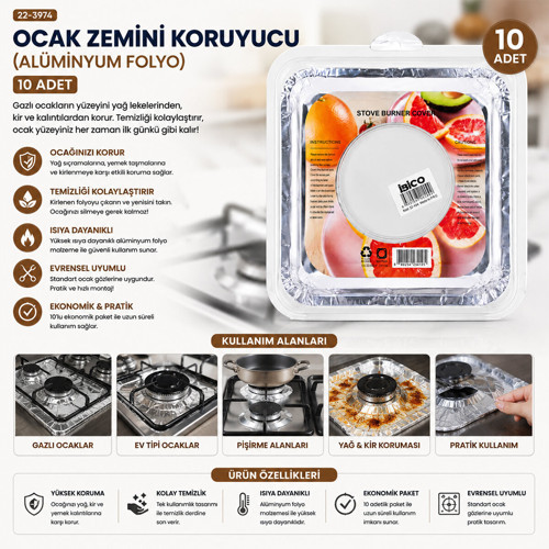 10PCS 20.5CM OCAK ZEMİNİ KORUYUCU ALÜMİNYUM FOLYO (5680)
