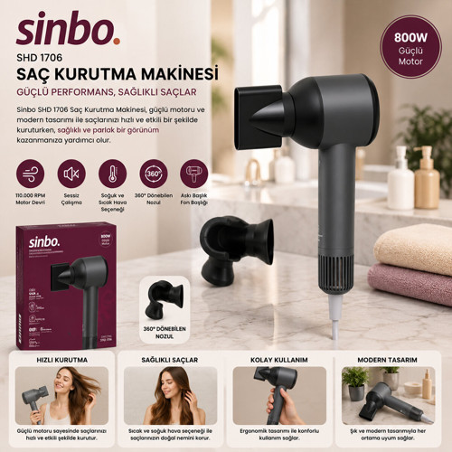 GRİ SAÇ KURUTMA MAKİNESİ 110.000 RPM SESSİZ ÇALIŞMA - 3 HIZ - SICAKLIK AYAR SHD-1755 (5680)