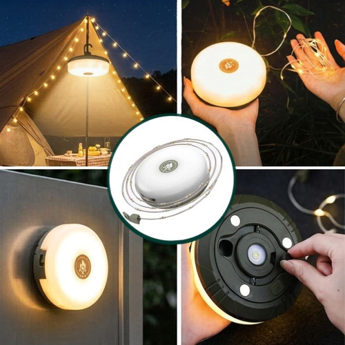 2’si 1 Arada 5 Farklı Işık Modlu Gün Işığı Şarjlı Kamp Lambası ve Makaralı 10 Metre Peri LED Işık –
