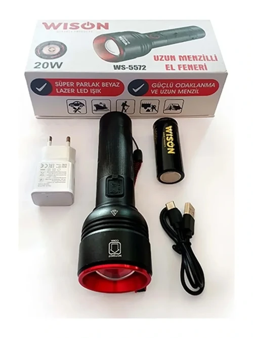 WISON WS-5572 20W Uzun Menzilli Şarjlı Metal El Feneri (5680)