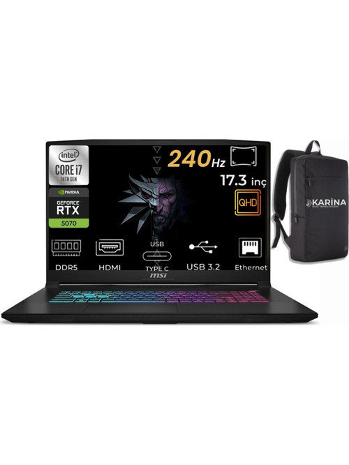 Katana 17 HX i7-14650HX B14WGK-046XTR-10 40GB 4TB RTX5070 8GB FreeDos 17.3" QHD 240Hz Taşınabilir Bilgisayar & B14WGK046XTRK10